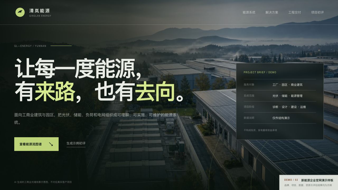 清岚能源公开演示网站的实际页面